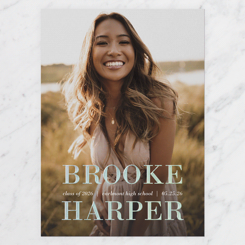 Basic Namesake Graduation Announcement, White, Iridescent Foil, 5x7, Write Your Own, Matte, Personalized Foil Cardstock, Square, White