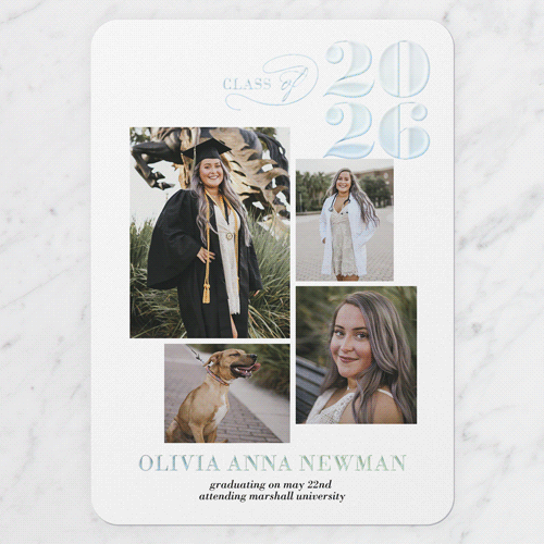 Graceful Class Graduation Announcement, White, Iridescent Foil, 5x7, Matte, Personalized Foil Cardstock, Rounded, White
