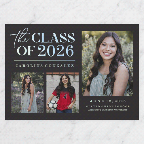 Classic Class Showcase Graduation Announcement, Grey, Iridescent Foil, 5x7, Matte, Personalized Foil Cardstock, Square, Charcoal