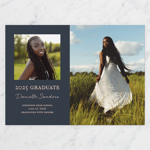 Superb Showcase Graduation Announcement, Rose Gold Foil, Black, 5x7, Write Your Own, Matte, Personalized Foil Cardstock, Square