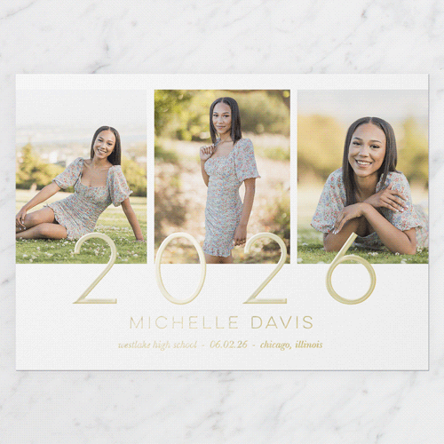 Remarkably Radiant Graduation Announcement, White, Gold Foil, 5x7, Matte, Personalized Foil Cardstock, Square, White