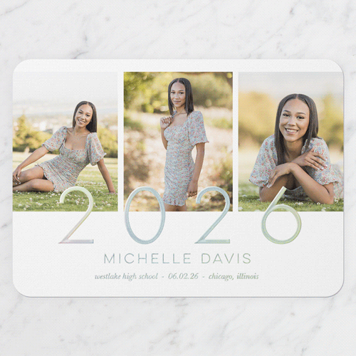 Remarkably Radiant Graduation Announcement, Iridescent Foil, White, 5x7, Matte, Personalized Foil Cardstock, Rounded, White