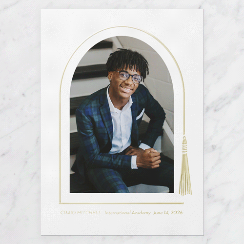 Tassel Border Graduation Announcement, Black, Gold Foil, 5x7, Write Your Own, Matte, Personalized Foil Cardstock, Square, Black