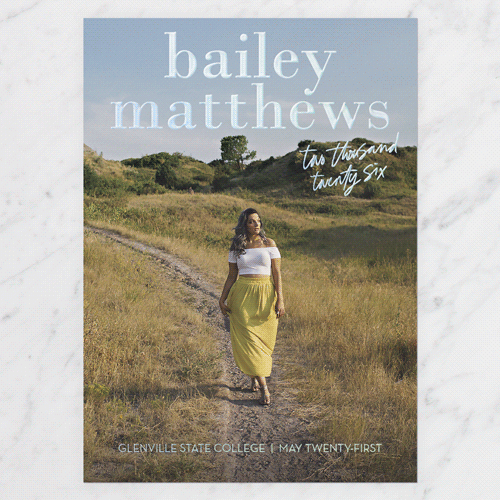 Fresh Focus Graduation Announcement, Iridescent Foil, White, 5x7, Matte, Personalized Foil Cardstock, Square, White