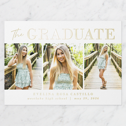 Shining Style Graduation Announcement, Gold Foil, Green, 5x7, Matte, Personalized Foil Cardstock, Square, Sage