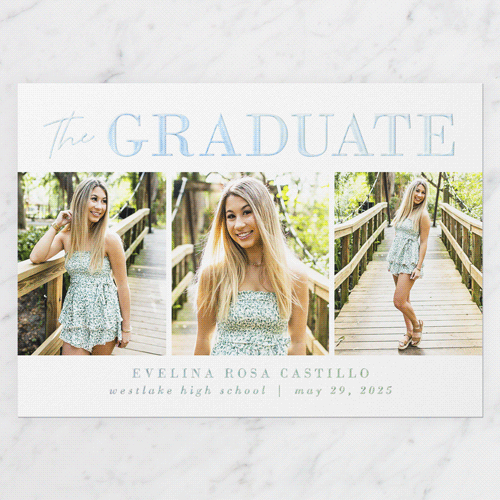 Shining Style Graduation Announcement, Iridescent Foil, Green, 5x7, Matte, Personalized Foil Cardstock, Square