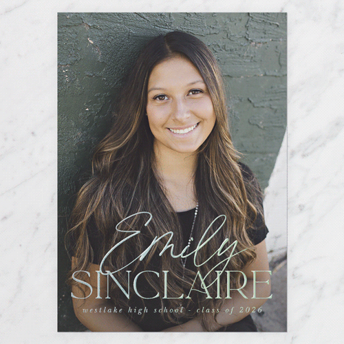 Graceful Designation Graduation Announcement, Iridescent Foil, White, 5x7, Matte, Personalized Foil Cardstock, Square, White