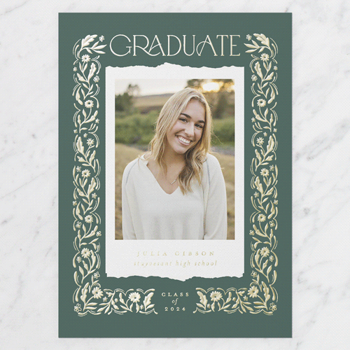 Flowery Architecture Graduation Announcement, Grey, Gold Foil, 5x7, Matte, Personalized Foil Cardstock, Square, Whisper Gray