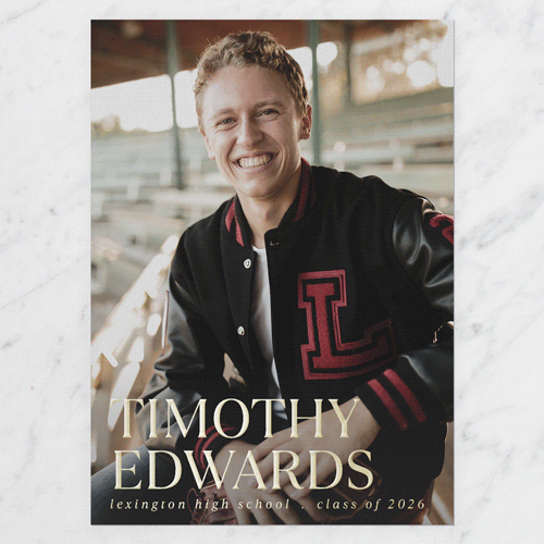 Clean Name Graduation Announcement, Gold Foil, White, 5x7, Matte, Personalized Foil Cardstock, Square, White