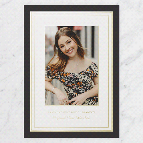 Layered Frame Graduation Announcement, Gold Foil, Black, 5x7, Matte, Personalized Foil Cardstock, Square, Black