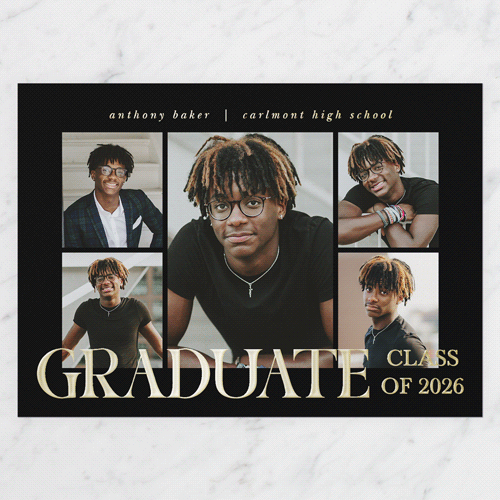 Splendid Graduate Graduation Announcement, Gold Foil, Black, 5x7, Matte, Personalized Foil Cardstock, Square, Black