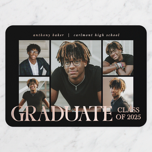 Splendid Graduate Graduation Announcement, Rose Gold Foil, Black, 5x7, Matte, Personalized Foil Cardstock, Rounded