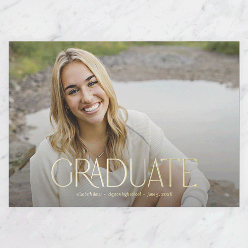 Quiet Type Graduation Announcement, Gold Foil, White, 5x7, Matte, Personalized Foil Cardstock, Square, White