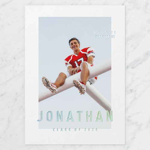 Minimalist Magic Graduation Announcement, Iridescent Foil, White, 5x7, Matte, Personalized Foil Cardstock, Square