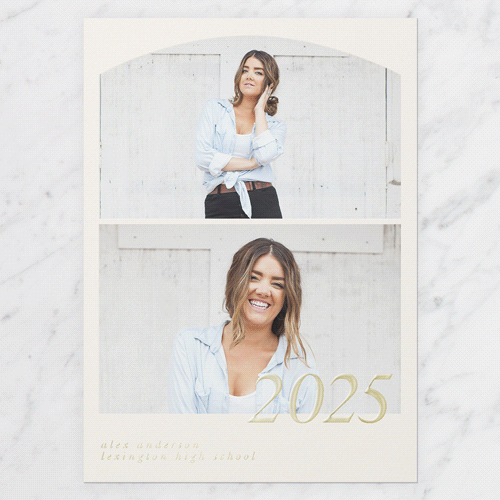 Stacked Scenes Graduation Announcement, Gold Foil, Beige, 5x7, Matte, Personalized Foil Cardstock, Square
