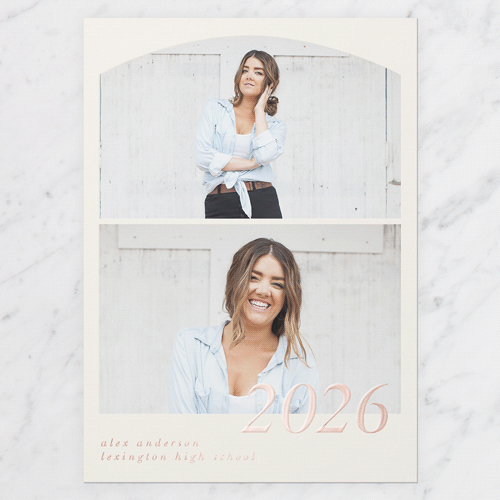 Stacked Scenes Graduation Announcement, Rose Gold Foil, Beige, 5x7, Matte, Personalized Foil Cardstock, Square, Cream