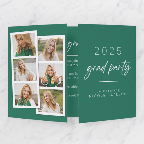 Snapshot Stack Graduation Invitation, Green, Gate Fold, Write Your Own, Pearl Shimmer Cardstock, Square