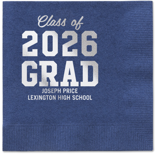 Collegiate Celebration Napkin, Grey, Navy, silver
