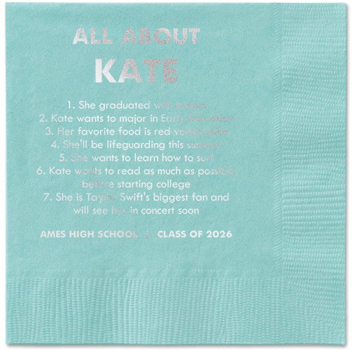 All About Napkin, Grey, Aqua, silver