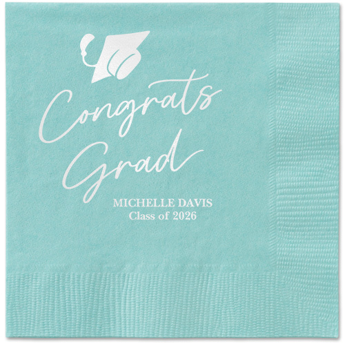 Party Cap Napkin, White, Aqua, white