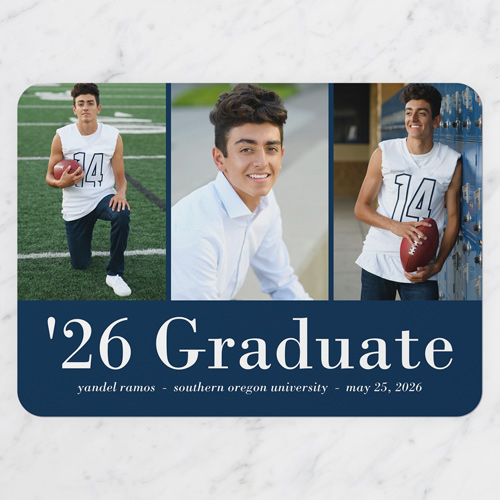 Diploma Time Graduation Announcement, Blue, 5x7 Flat, Write Your Own, 100% Recycled Cardstock , Rounded, Navy