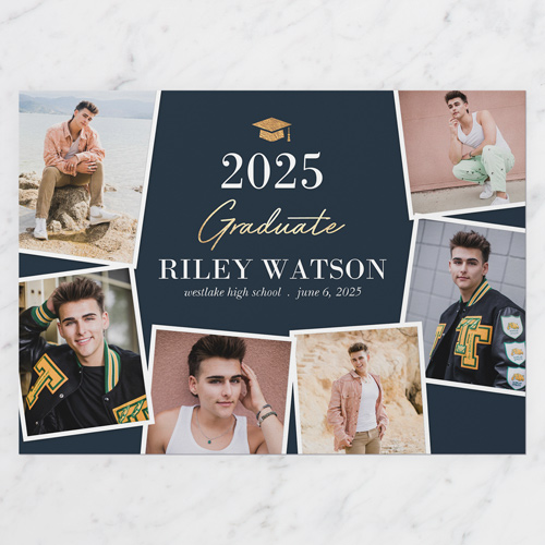 Encircled Snaps Graduation Announcement, Blue, 5x7 Flat, Signature Smooth Cardstock, Square