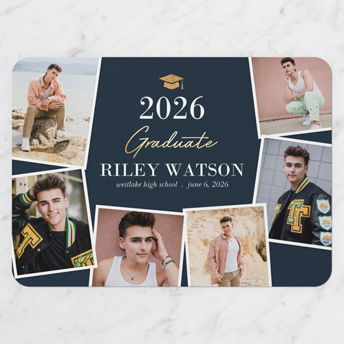 Encircled Snaps Graduation Announcement, Blue, 5x7 Flat, Standard Smooth Cardstock, Rounded, Navy