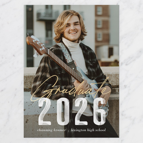 Textured Overlay Graduation Announcement, White, 5x7 Flat, Standard Smooth Cardstock, Square, White