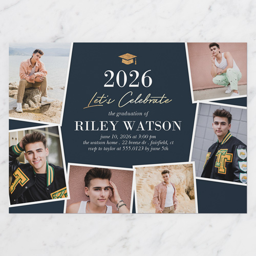 Encircled Snaps Graduation Invitation, Blue, 5x7 Flat, Luxe Double-Thick Cardstock, Square, Navy