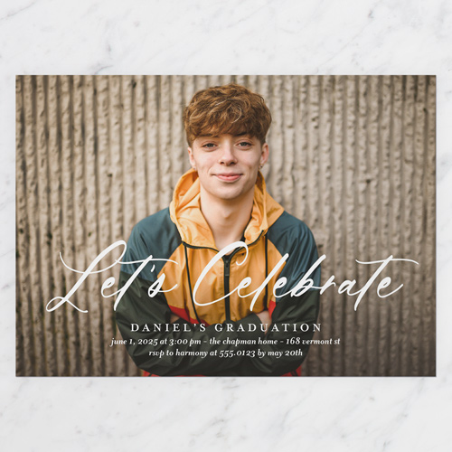 Iconic Script Graduation Invitation, White, 5x7 Flat, Standard Smooth Cardstock, Square
