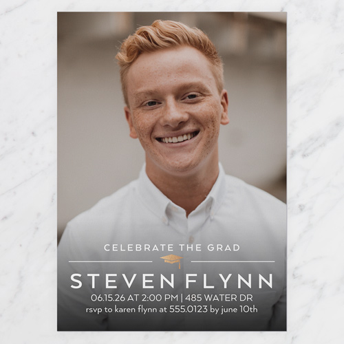 Humble Cap Graduation Invitation, White, none, 5x7 Flat, Matte, Signature Smooth Cardstock, Square, White