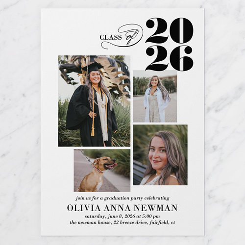 Script Class Graduation Invitation, White, none, 5x7 Flat, 100% Recycled Cardstock , Square, White
