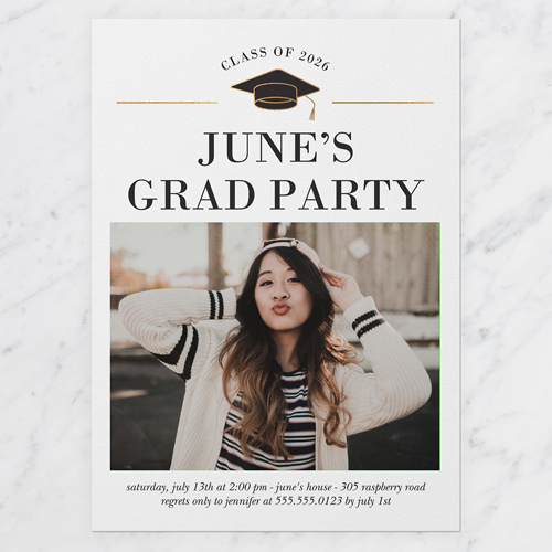 Little Cap Graduation Invitation, White, 5x7 Flat, Standard Smooth Cardstock, Square, White