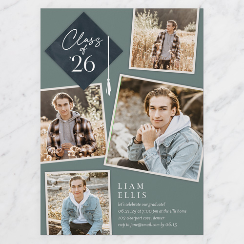 Tassel Snapshots Graduation Invitation, none, Green, 5x7 Flat, Luxe Double-Thick Cardstock, Square, Mantis