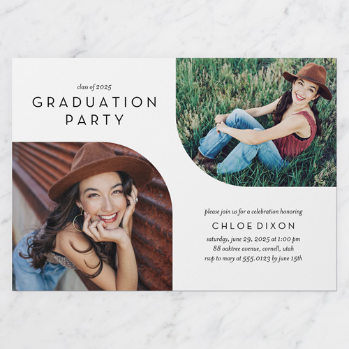 Flowing Frames Graduation Invitation, White, 5x7 Flat, Write Your Own, Pearl Shimmer Cardstock, Square