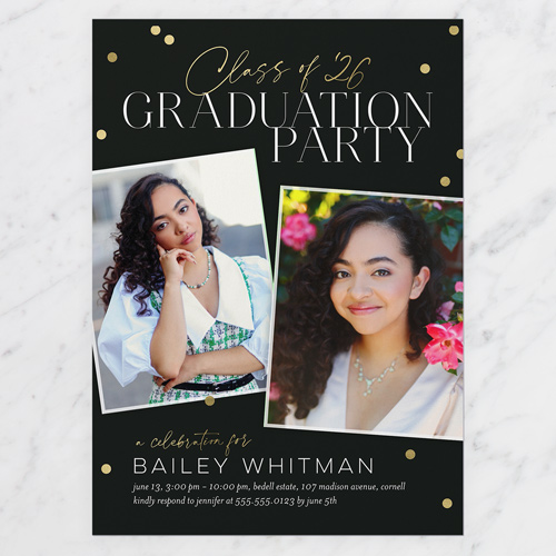 Confetti Congrats Graduation Invitation, Black, 5x7 Flat, Standard Smooth Cardstock, Square, Black