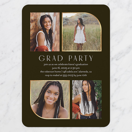 Arched Grad Graduation Invitation, Black, 5x7 Flat, 100% Recycled Cardstock , Rounded