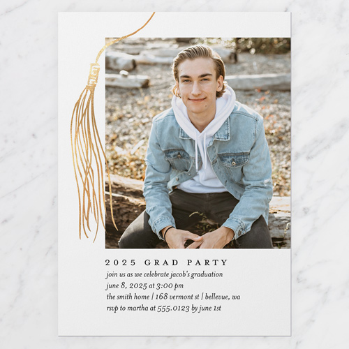 Drawn Tassel Graduation Invitation, Blue, 5x7 Flat, Write Your Own, Pearl Shimmer Cardstock, Square