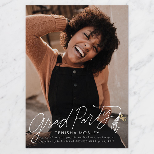 Graceful Tassel Graduation Invitation, White, 5x7 Flat, Standard Smooth Cardstock, Square, White