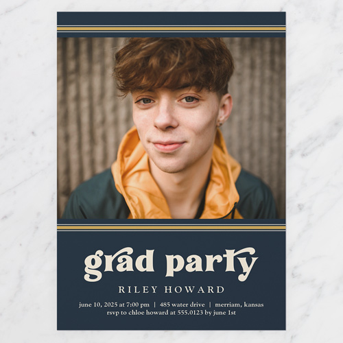 Retro Disciple Graduation Invitation, Blue, 5x7 Flat, Pearl Shimmer Cardstock, Square