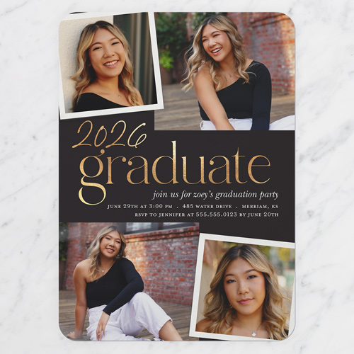 Overlayed Photos Graduation Invitation, Black, 5x7 Flat, Standard Smooth Cardstock, Rounded, Coal
