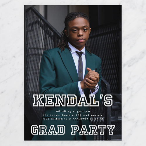 Collegiate Name Graduation Invitation, White, 5x7 Flat, Write Your Own, Luxe Double-Thick Cardstock, Square