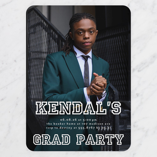 Collegiate Name Graduation Invitation, White, 5x7 Flat, Write Your Own, Pearl Shimmer Cardstock, Rounded, White
