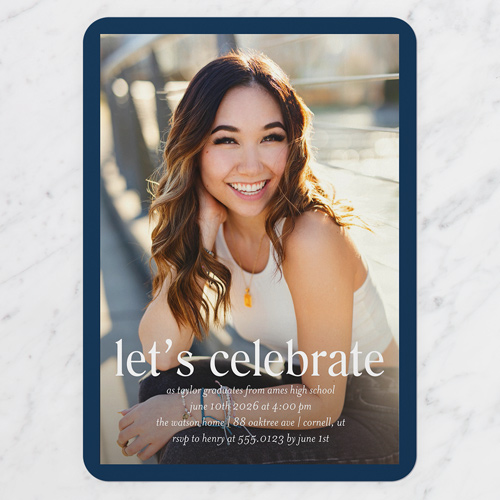 Modest Frame Graduation Invitation, Blue, 5x7 Flat, Write Your Own, Standard Smooth Cardstock, Rounded, Navy