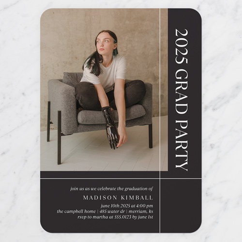 Solid Build Graduation Invitation, Black, 5x7 Flat, Write Your Own, Matte, Signature Smooth Cardstock, Rounded