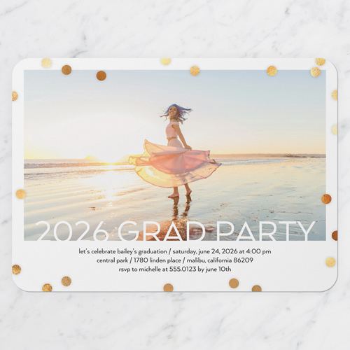 Bokeh Rain Graduation Invitation, White, 5x7 Flat, Write Your Own, Standard Smooth Cardstock, Rounded, White