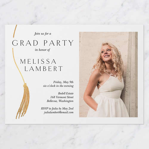 Swaying Tassel Graduation Invitation, White, 5x7 Flat, Write Your Own, Pearl Shimmer Cardstock, Square