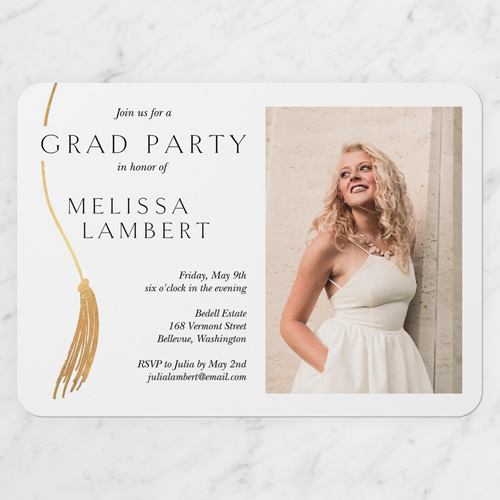 Swaying Tassel Graduation Invitation, White, 5x7 Flat, Write Your Own, Matte, Signature Smooth Cardstock, Rounded, White