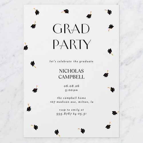 Cap Showers Graduation Invitation, White, 5x7 Flat, Write Your Own, 100% Recycled Cardstock , Square, White