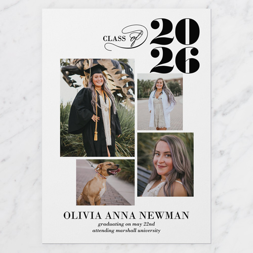 Graceful Class Graduation Announcement, none, White, 5x7 Flat, Pearl Shimmer Cardstock, Square, White